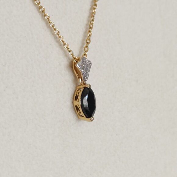Black Spinel Pendant Necklace 14K YG and Stainless Steel Chain - Picture 8 of 11